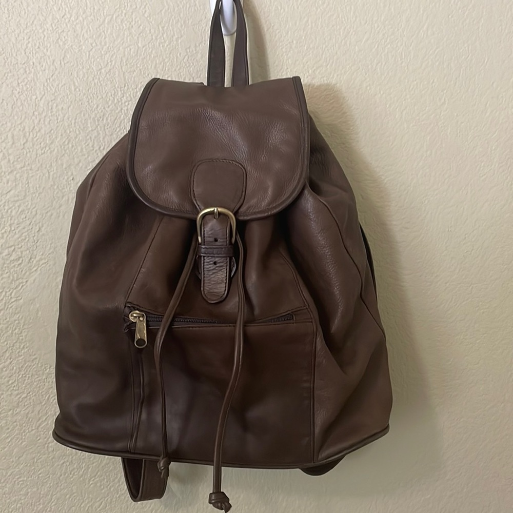 Boulder Ridge drawstring leather backpack.